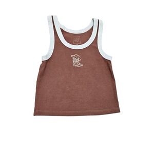 Full Tilt Brown Ribbed Tank Top Cowboy Boot Graphic White Trim Womens